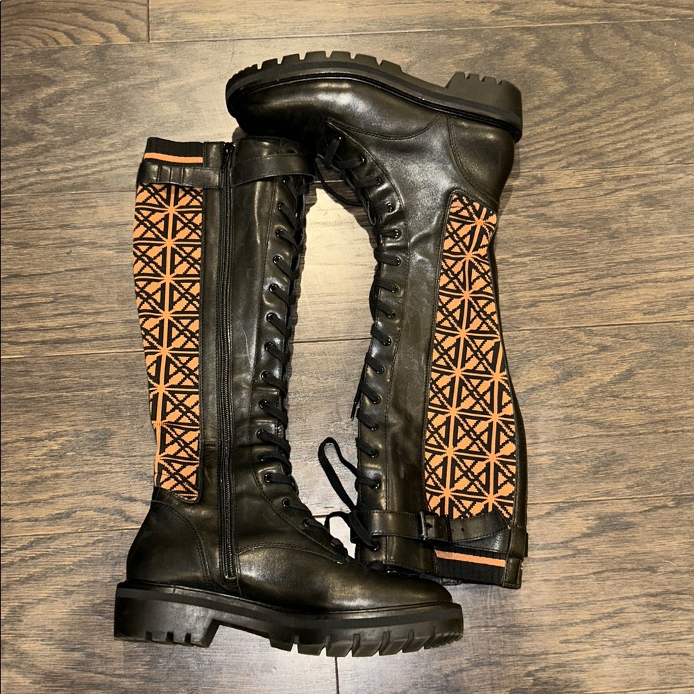 ANTONIO MELANI Black and Orange Combat Boots